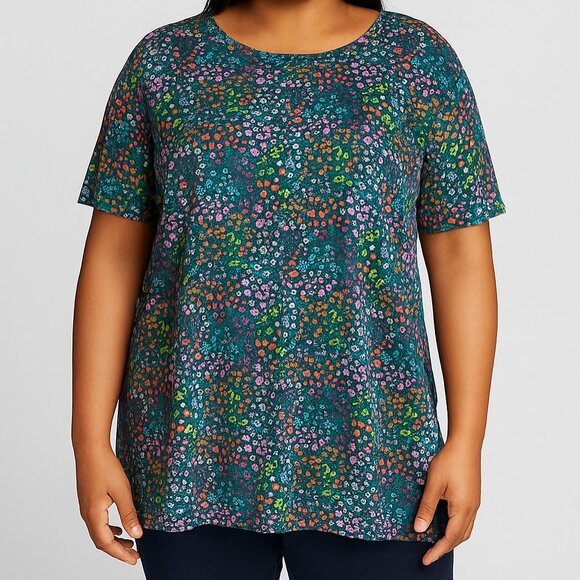 Lands’ End Women’s Plus 3X Floral Print Cotton T-Shirt NWT - Picture 1 of 7